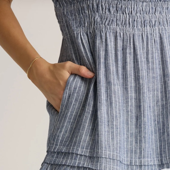 Quince European Linen Tiered Maxi Dress Chambray Stripe Size XL - Picture 5 of 12